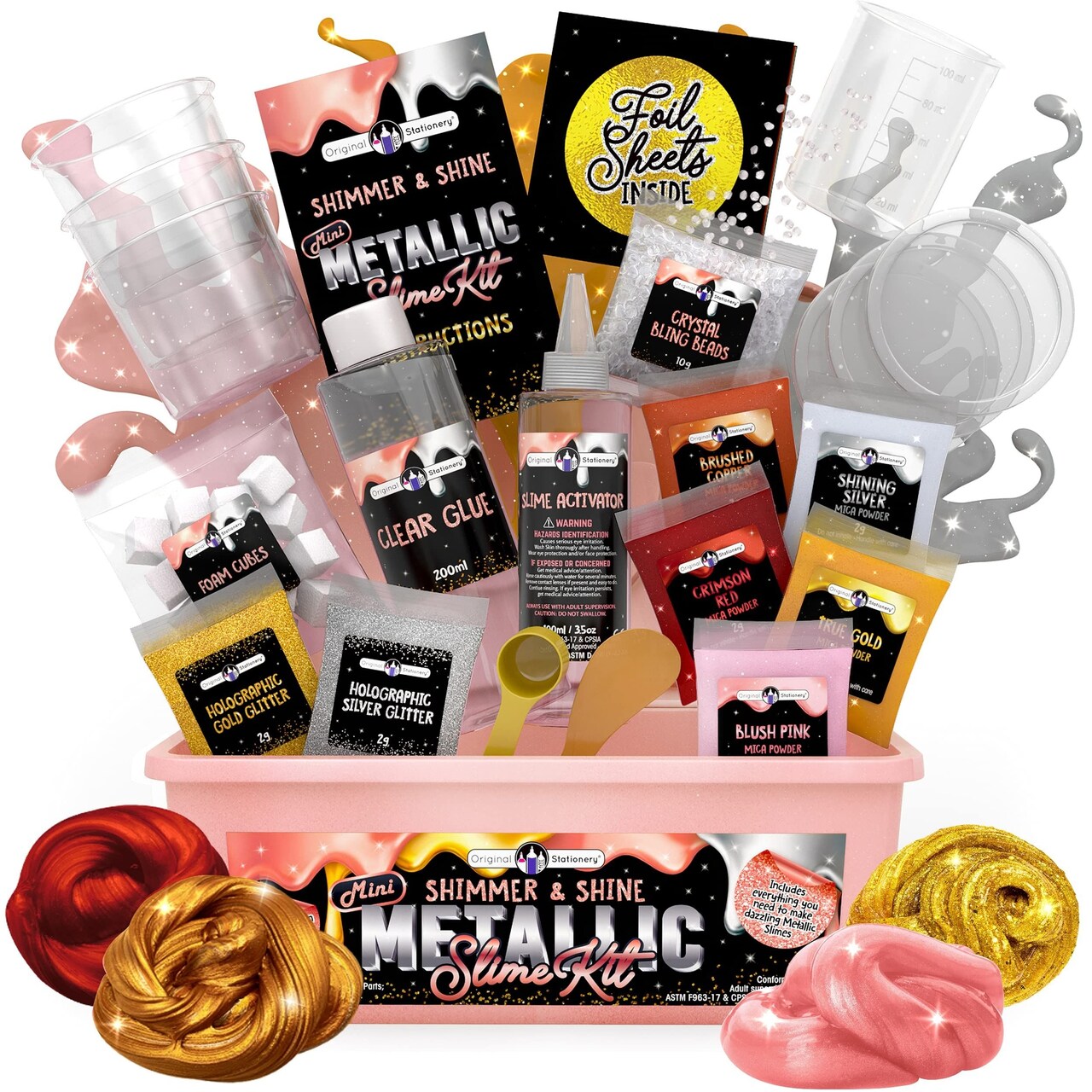 Original Stationery Mini Metallic Shimmer and Shine Slime Kit, Make Metallic Rose Gold Slimes & Lots of Shimmery Slime Creations, Great Gift Idea, Ages 7-14